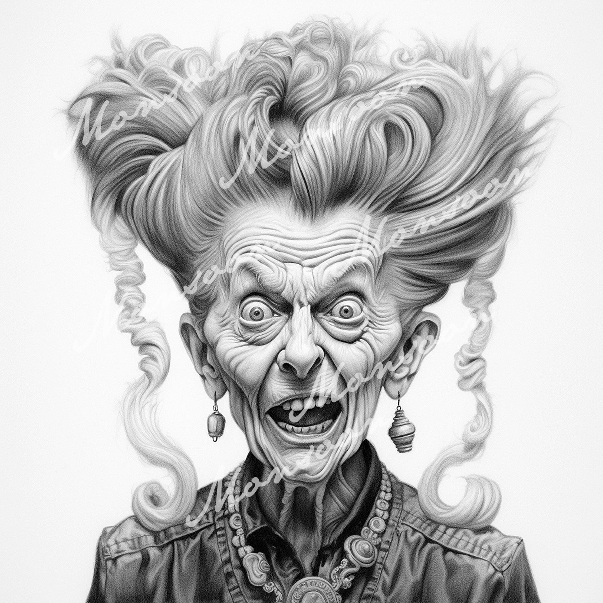 Crazy Grossmütter Malbuch Graustufen (Digital) - Monsoon Publishing