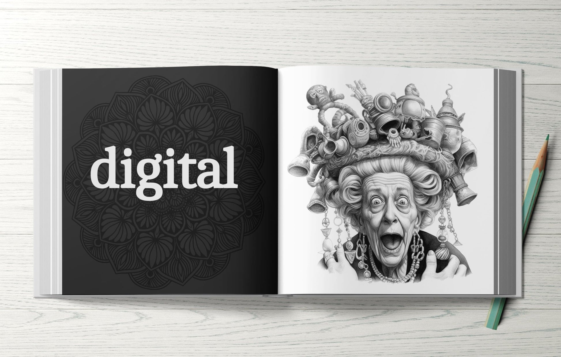Crazy Grossmütter Malbuch Graustufen (Digital) - Monsoon Publishing