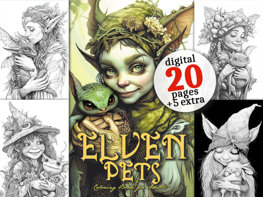 Elfen Tiere Malbuch Graustufen (Digital) - Monsoon Publishing