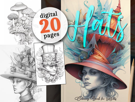 Fantasy Hüte Malbuch Graustufen (Digital) - Monsoon Publishing