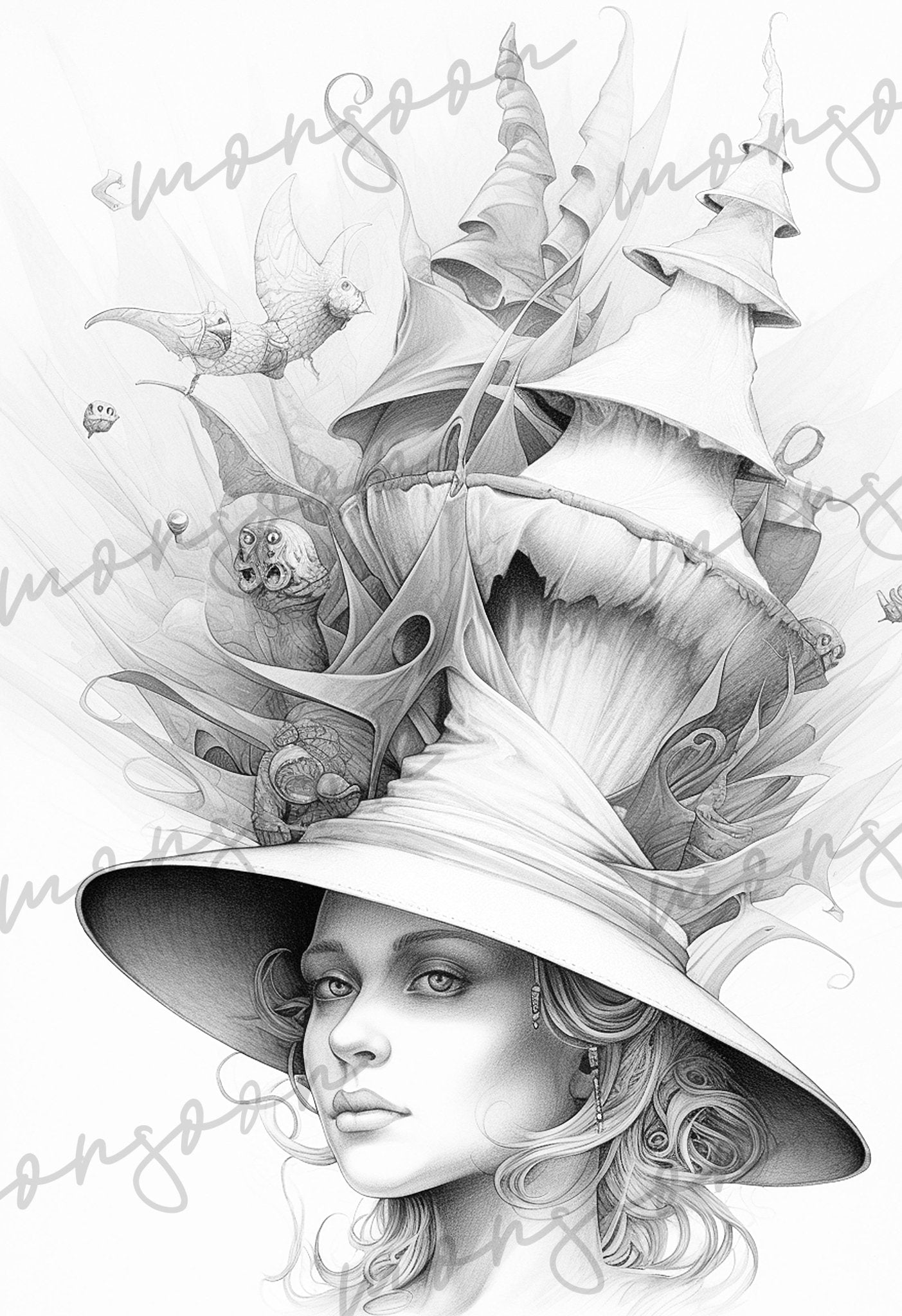 Fantasy Hüte Malbuch Graustufen (Digital) - Monsoon Publishing