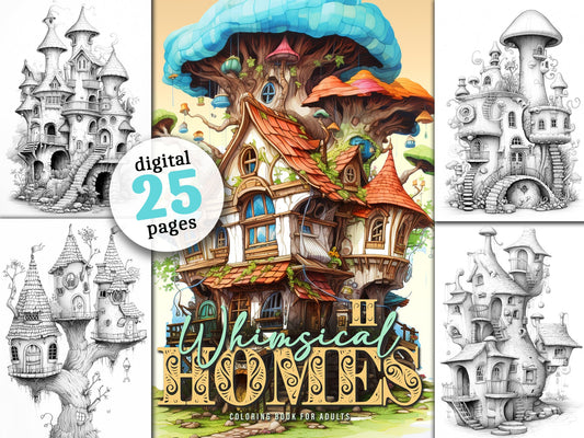 Feen Häuschen Malbuch Graustufen 2 (Digital) - Monsoon Publishing