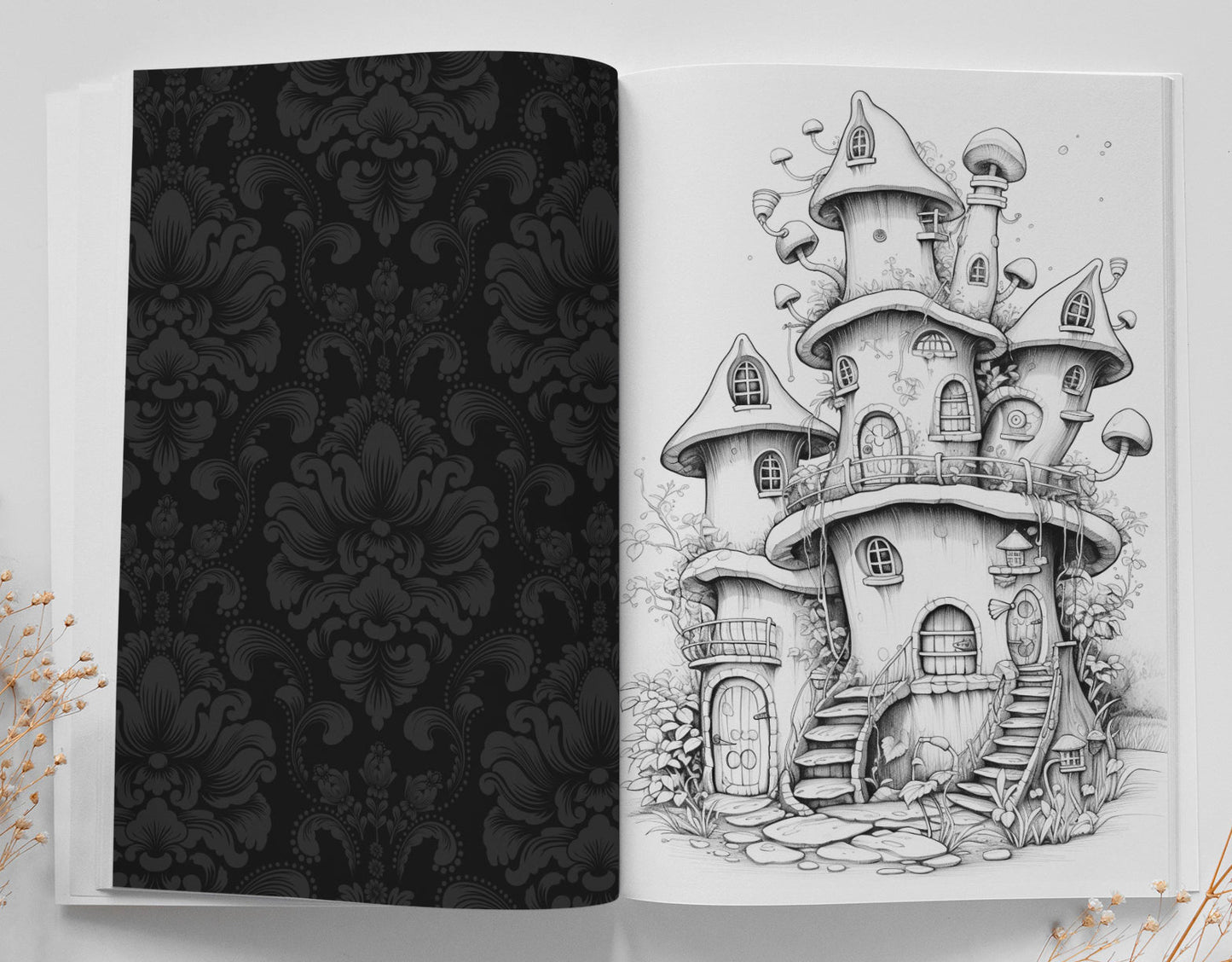 Feen Häuschen Malbuch Graustufen (Buchdruck) - Monsoon Publishing