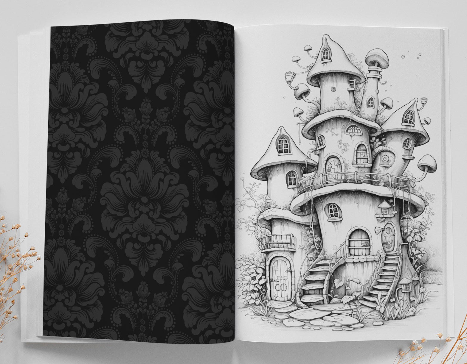 Feen Häuschen Malbuch Graustufen (Buchdruck) - Monsoon Publishing