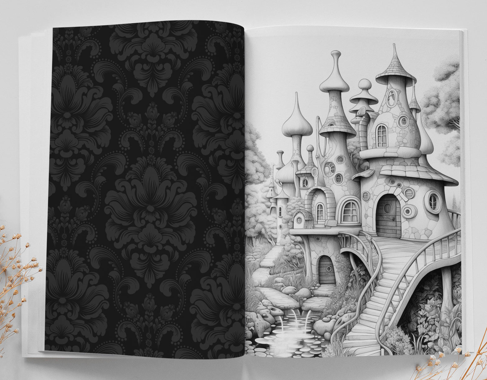 Feen Häuschen Malbuch Graustufen (Buchdruck) - Monsoon Publishing