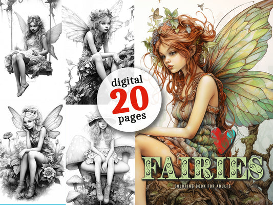 Feen Malbuch für Erwachsene Graustufen (Digital) - Monsoon Publishing