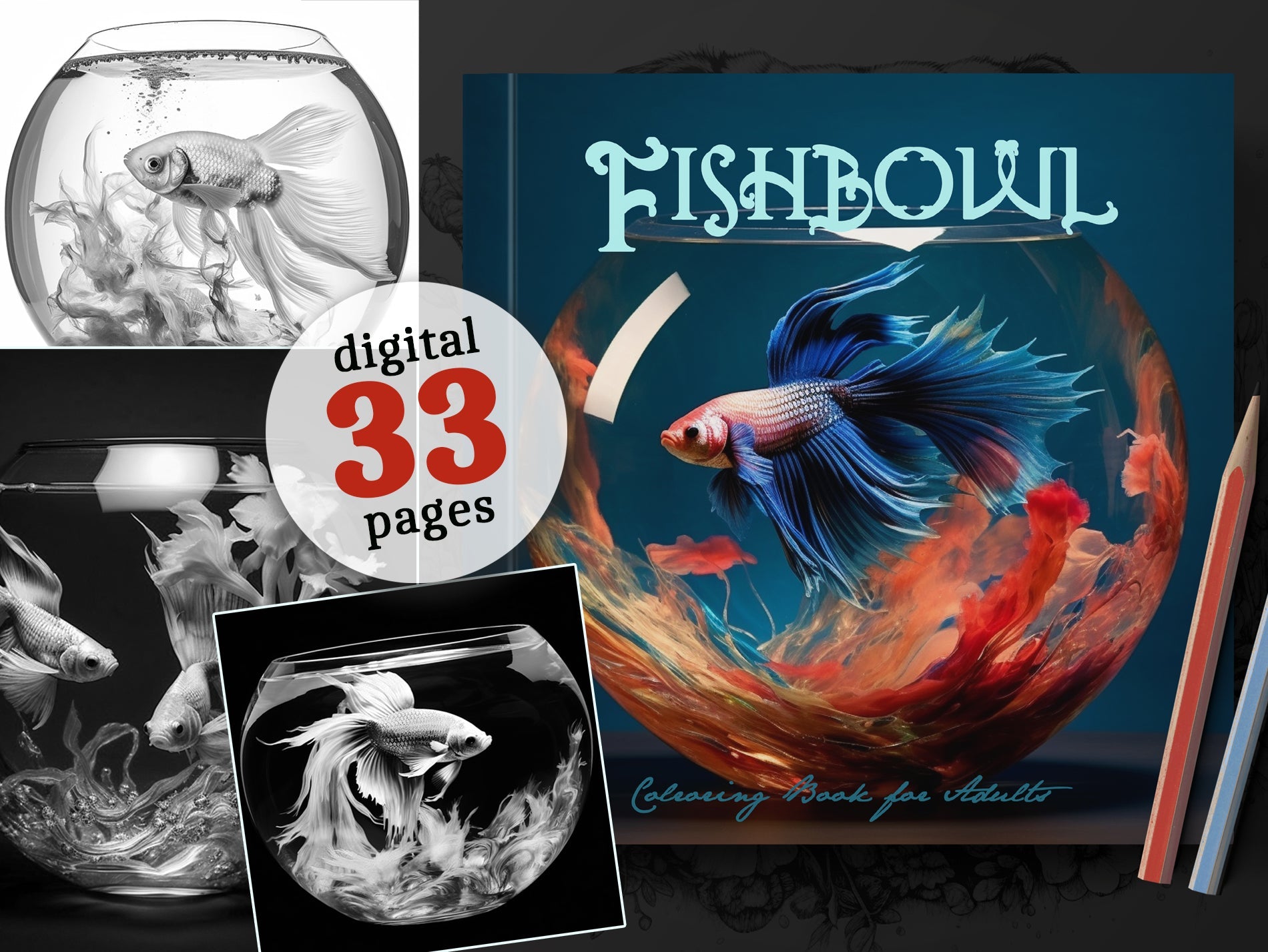 Fische Malbuch Graustufen (Digital) - Monsoon Publishing
