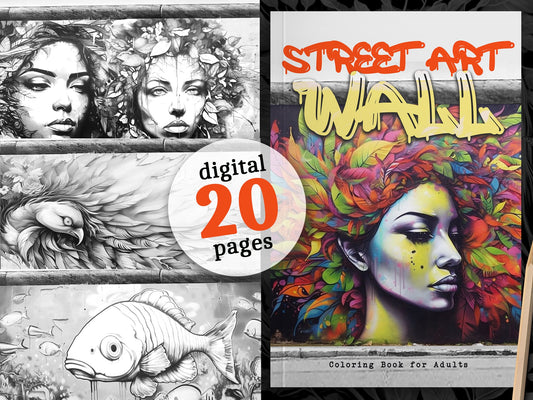 Graffiti Street Art Malbuch Graustufen (Digital) - Monsoon Publishing