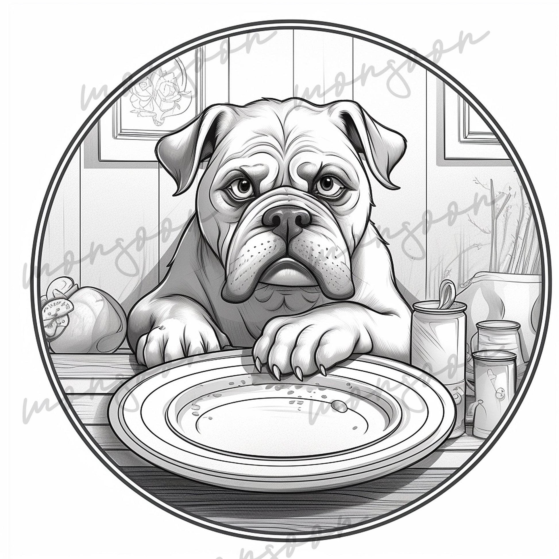 Grantige Hunde Malbuch Graustufen (Digital) - Monsoon Publishing