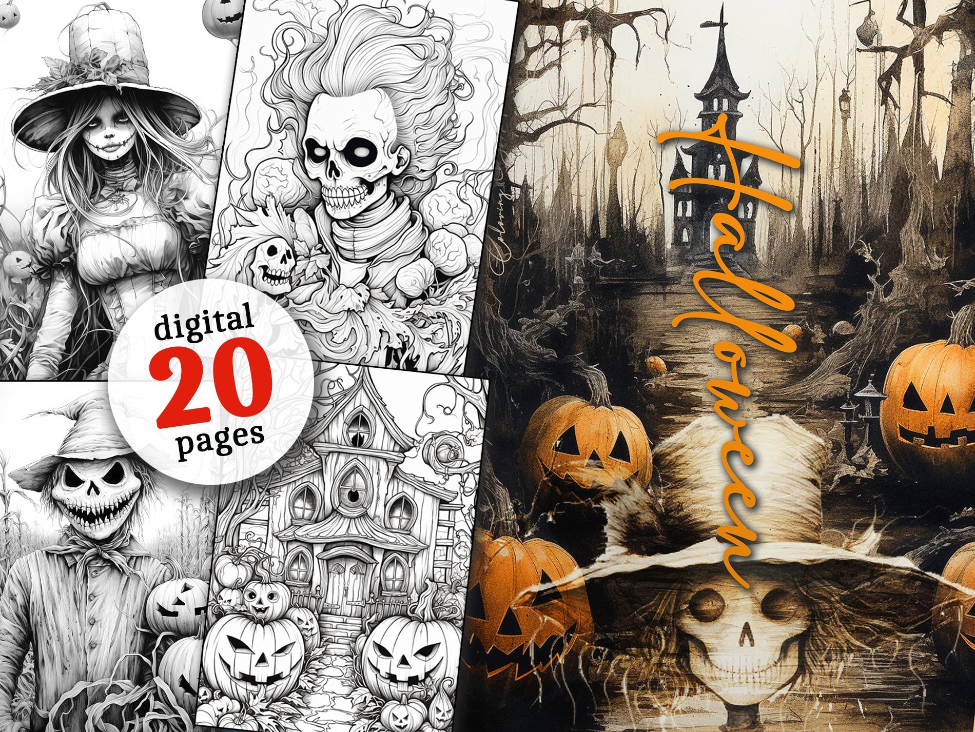 Halloween Malbuch Graustufen (Digital) - Monsoon Publishing