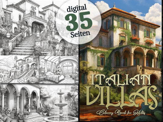 Italienische Villen Graustufen Malbuch (Digital) - Monsoon Publishing