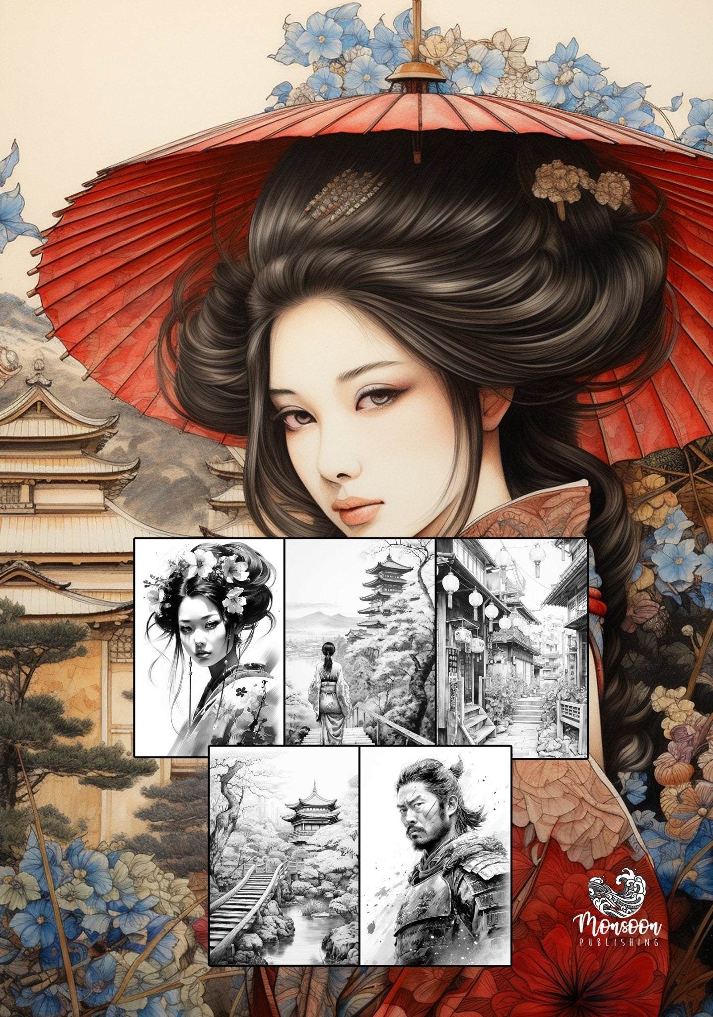 Japan Malbuch für Erwachsene Graustufen (Digital) - Monsoon Publishing
