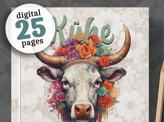 Kühe Malbuch Graustufen (Digital) - Monsoon Publishing