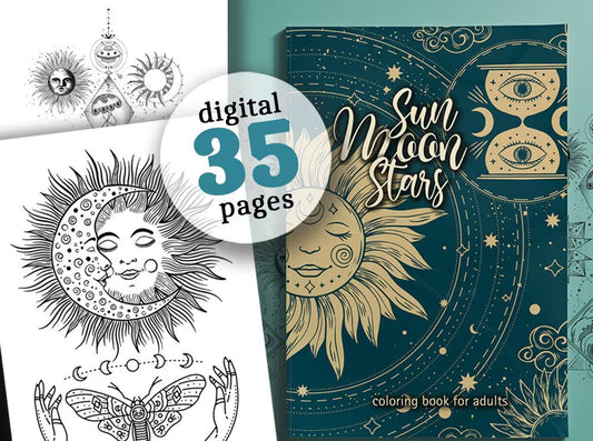 Sonne Mond Sterne Malbuch für Erwachsene (Digital) - Monsoon Publishing