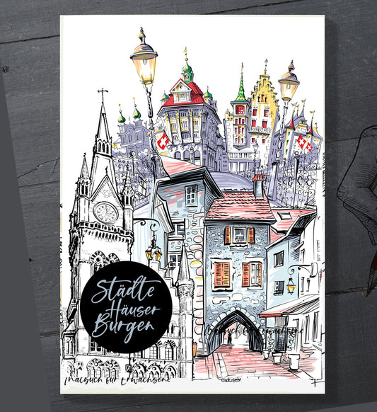 Städte Häuser Burgen Malbuch für Erwachsene (Buchdruck) - Monsoon Publishing