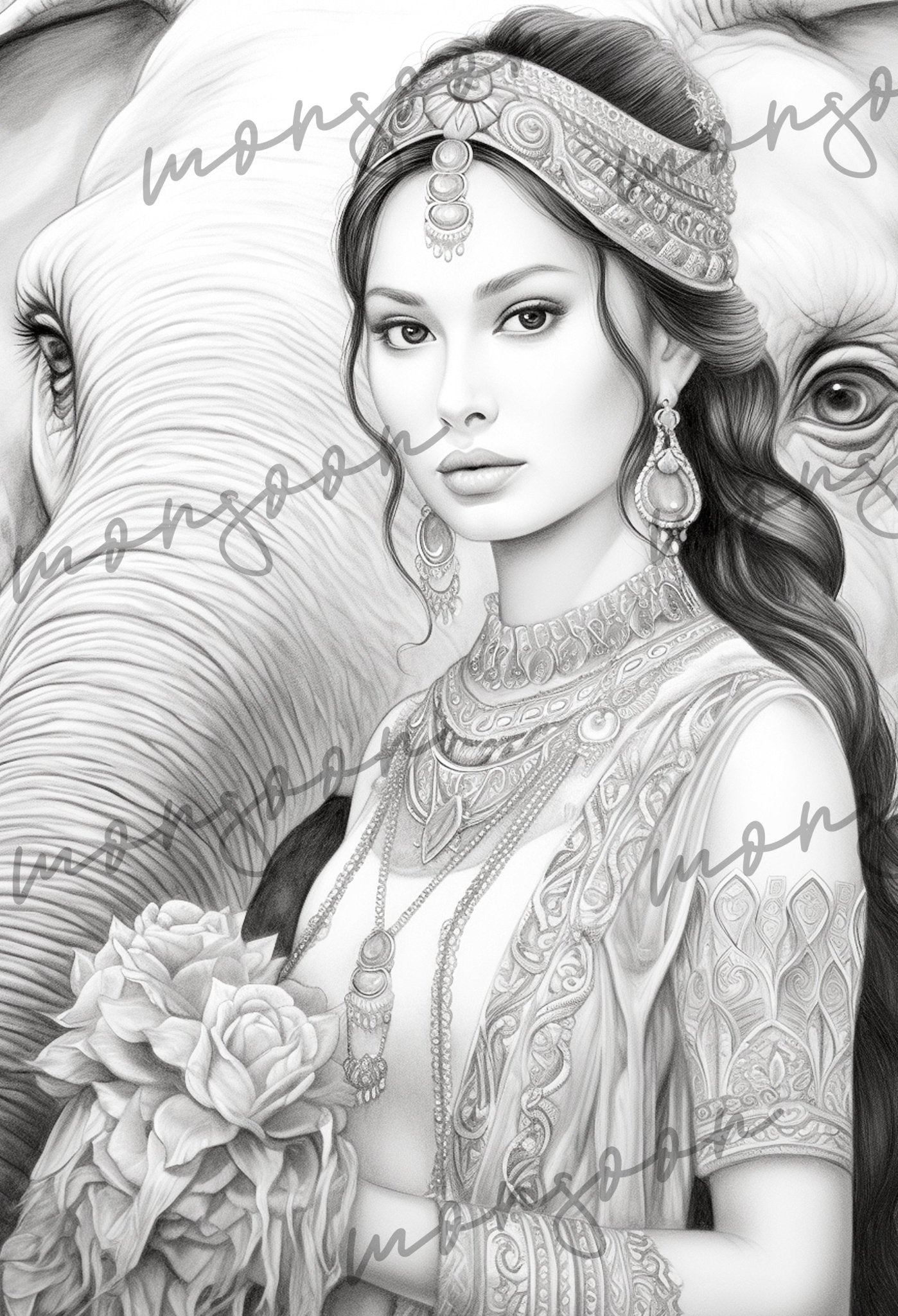 Thailand Graustufen Malbuch (Digital) - Monsoon Publishing
