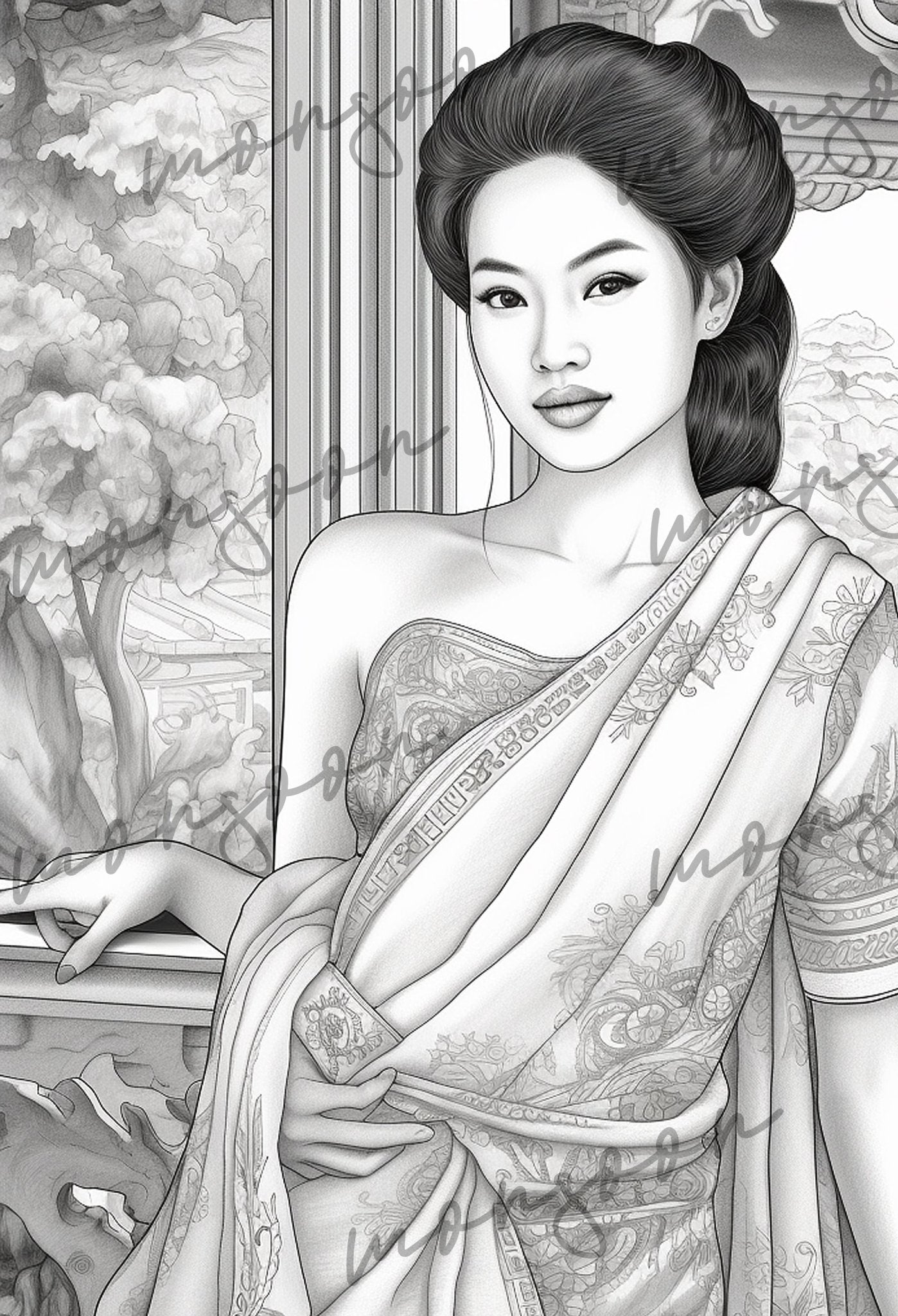 Thailand Malbuch Graustufen (Buchdruck) - Monsoon Publishing