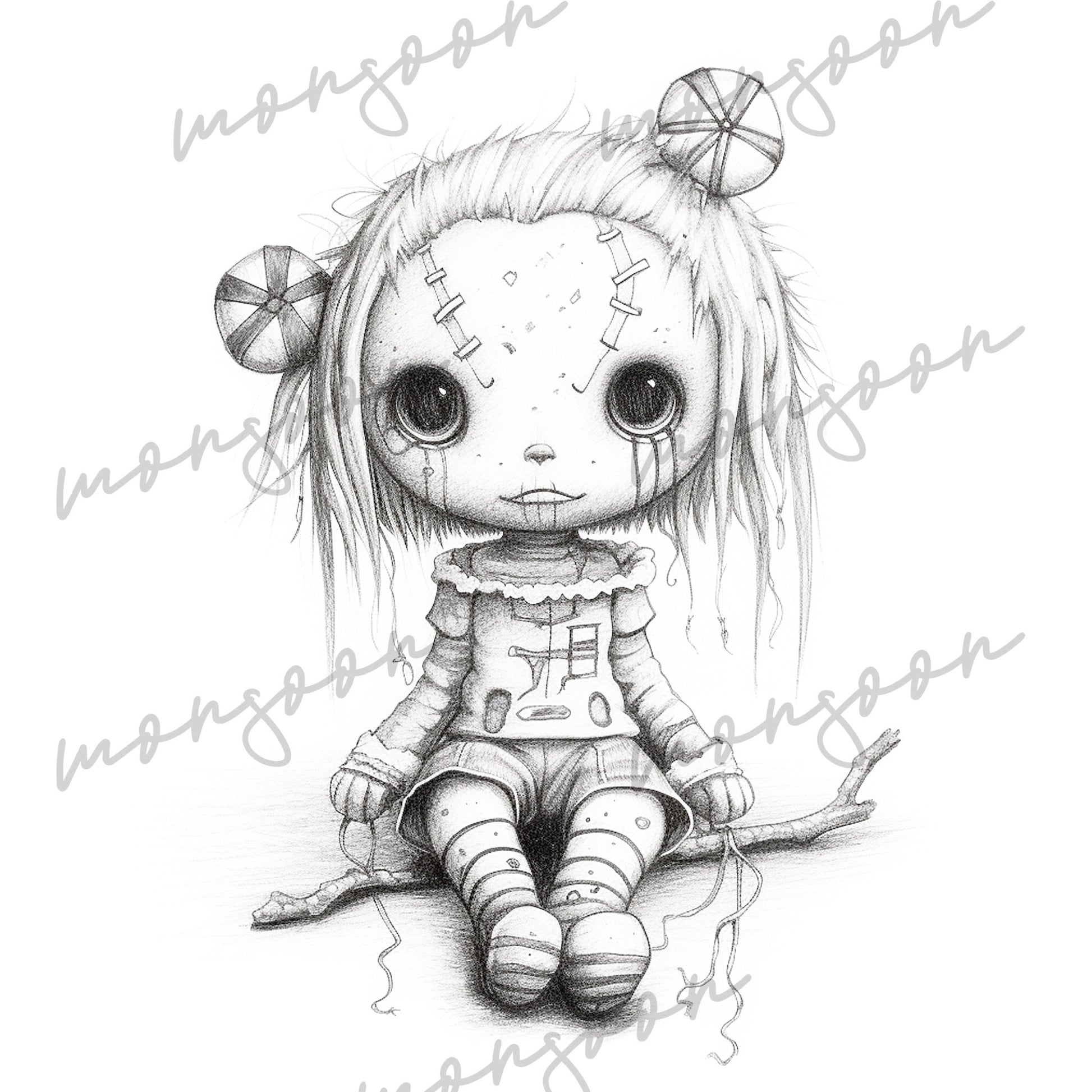 Voodoo Puppen Malbuch Graustufen (Buchdruck) - Monsoon Publishing