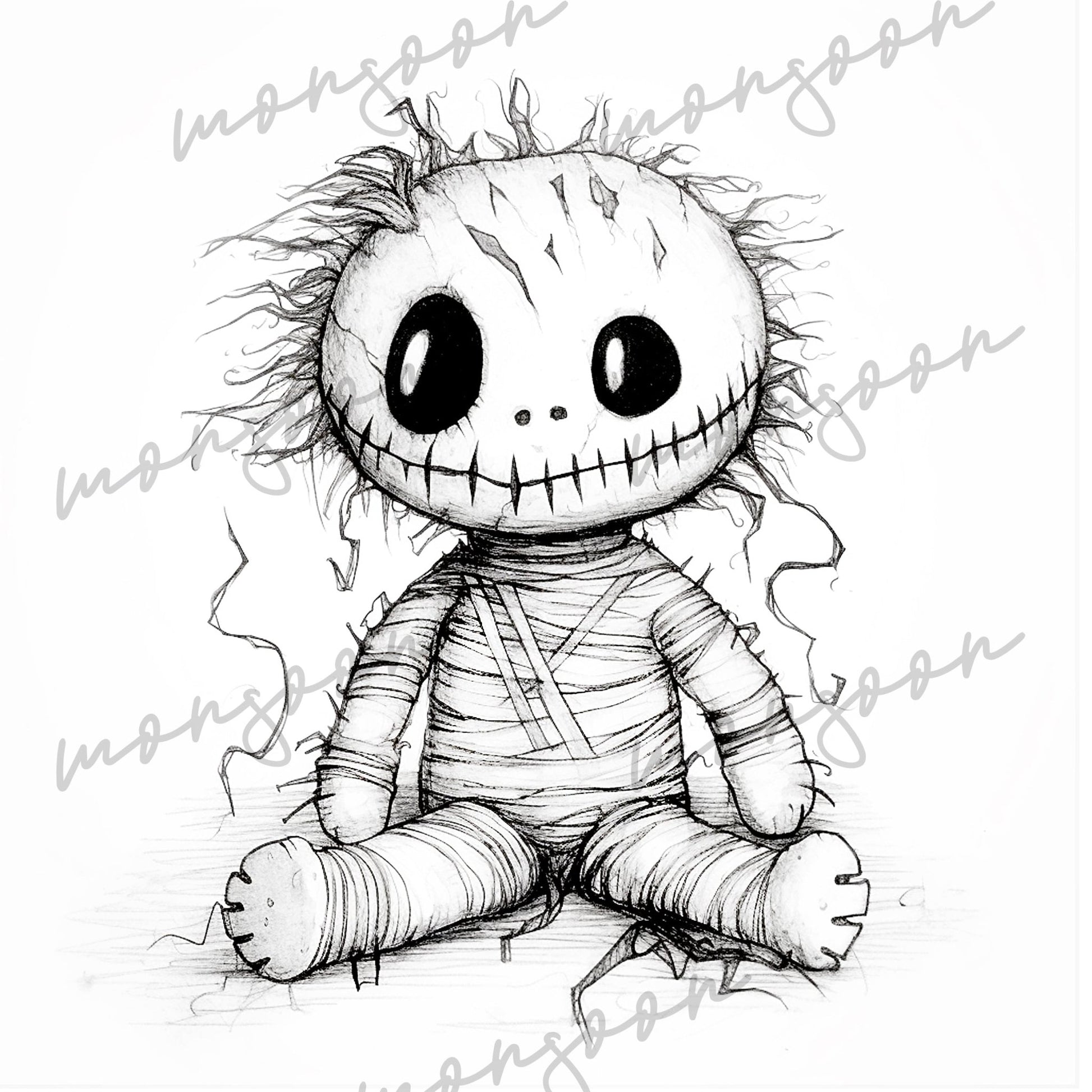 Voodoo Puppen Malbuch Graustufen (Buchdruck) - Monsoon Publishing