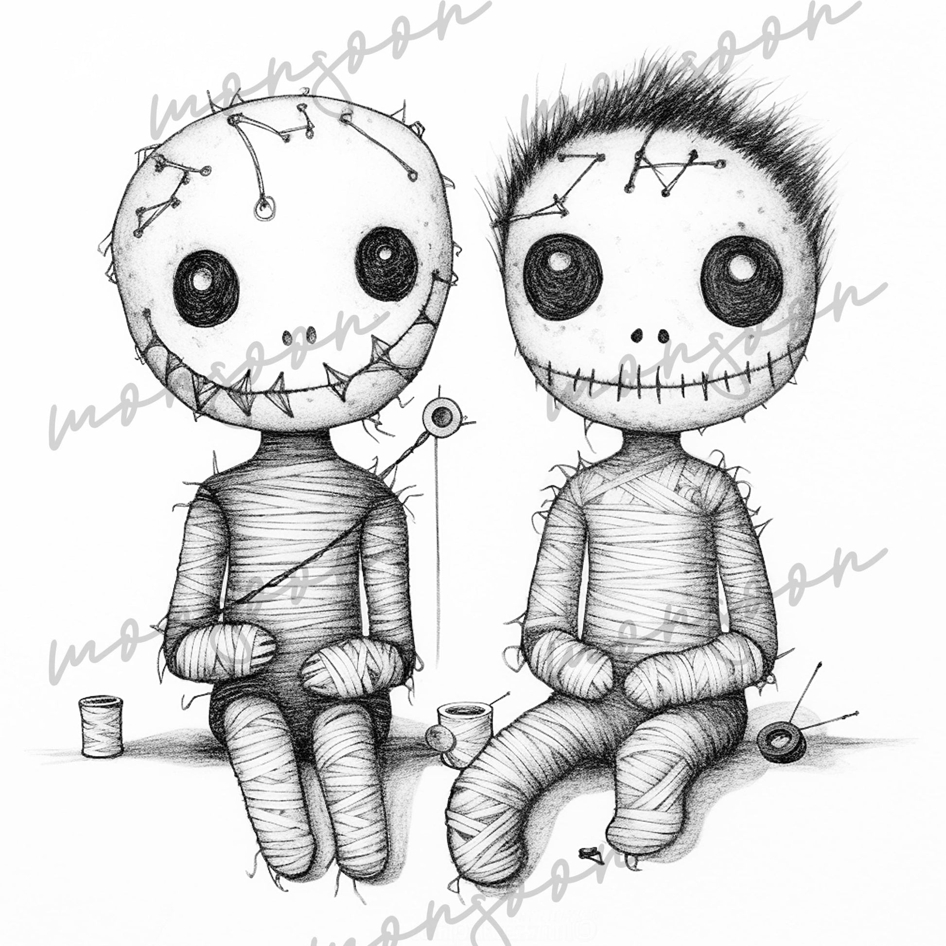 Voodoo Puppen Malbuch Graustufen (Buchdruck) - Monsoon Publishing