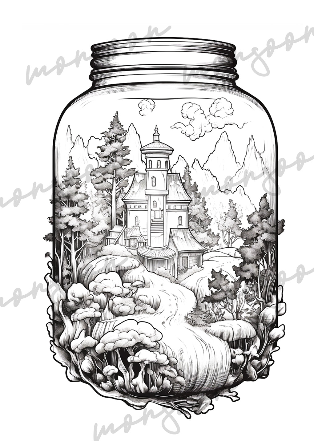 Wunderland Graustufen Malbuch (Digital) - Monsoon Publishing