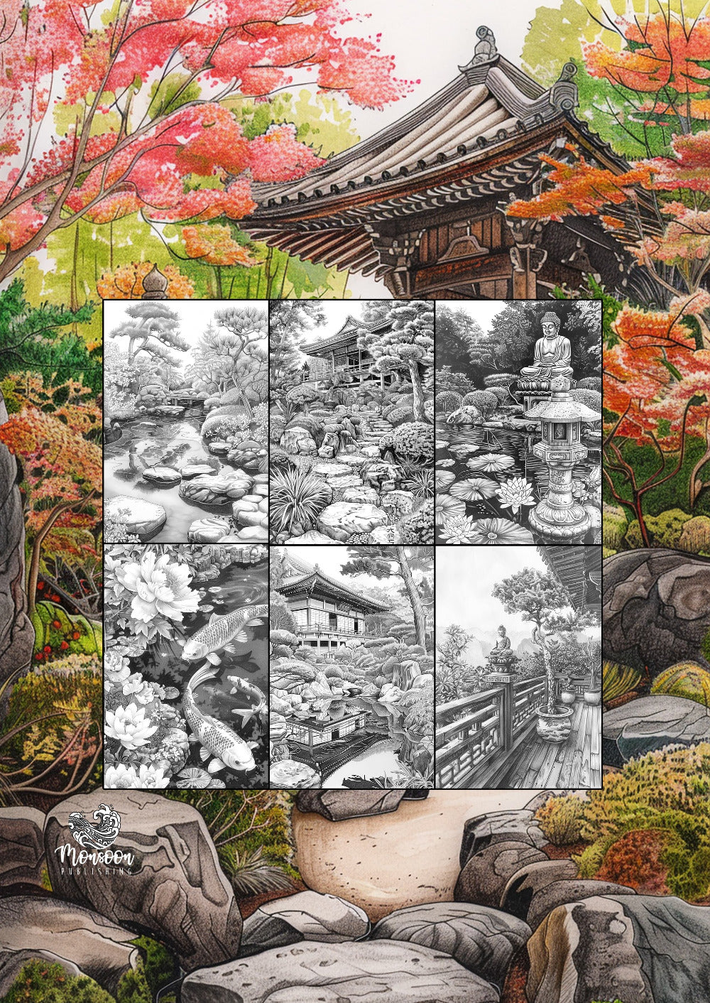 zen garten japan malbuch für erwachsene - monsoon publishing